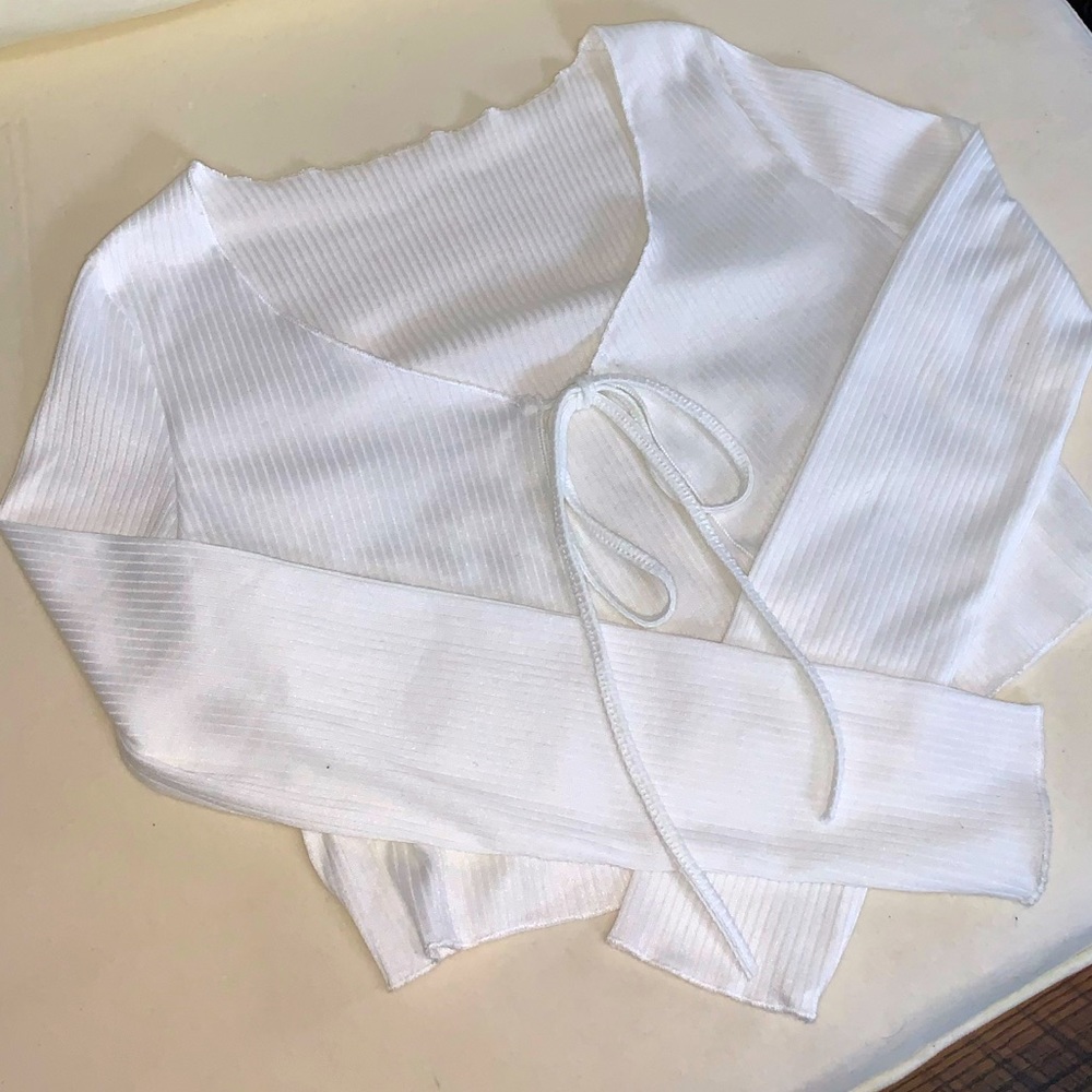 🔆 Trendy white ribbed tie front top - Picture 3 of 3